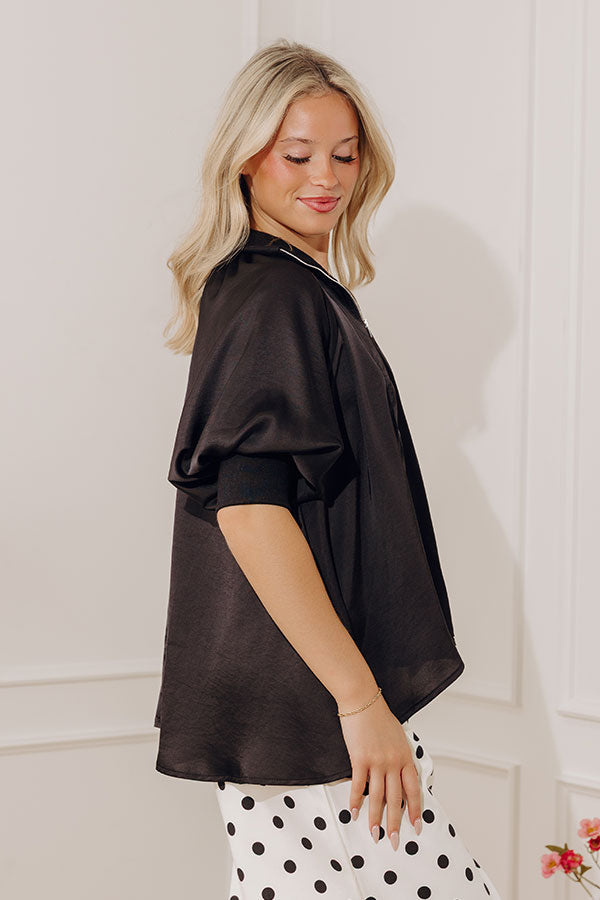 City Staple Satin Quarter Zip Top in Black