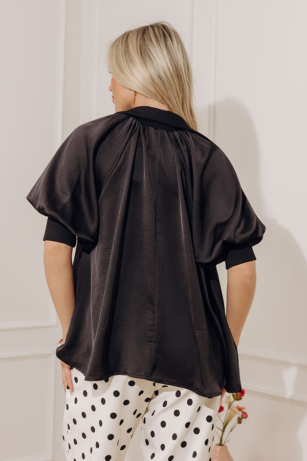 City Staple Satin Quarter Zip Top in Black