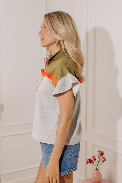 Park Avenue Chic Quarter Zip Color Block Top