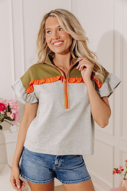 Park Avenue Chic Quarter Zip Color Block Top