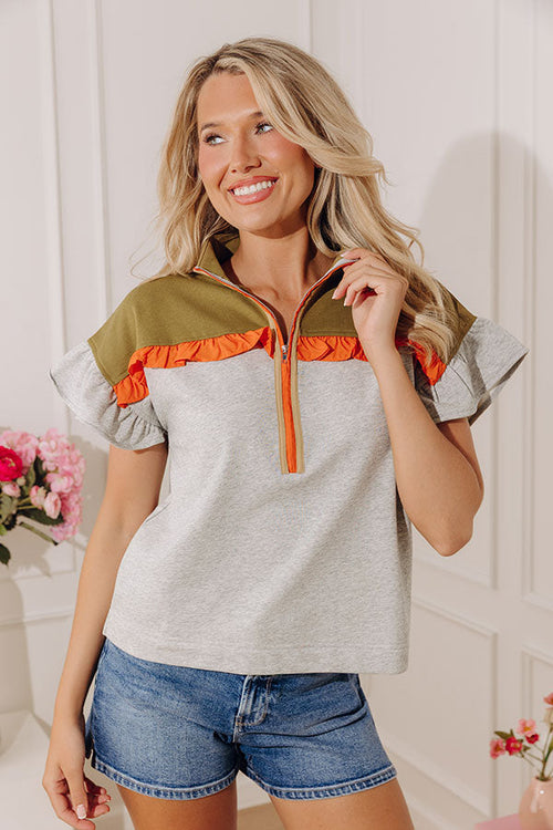 Park Avenue Chic Quarter Zip Color Block Top