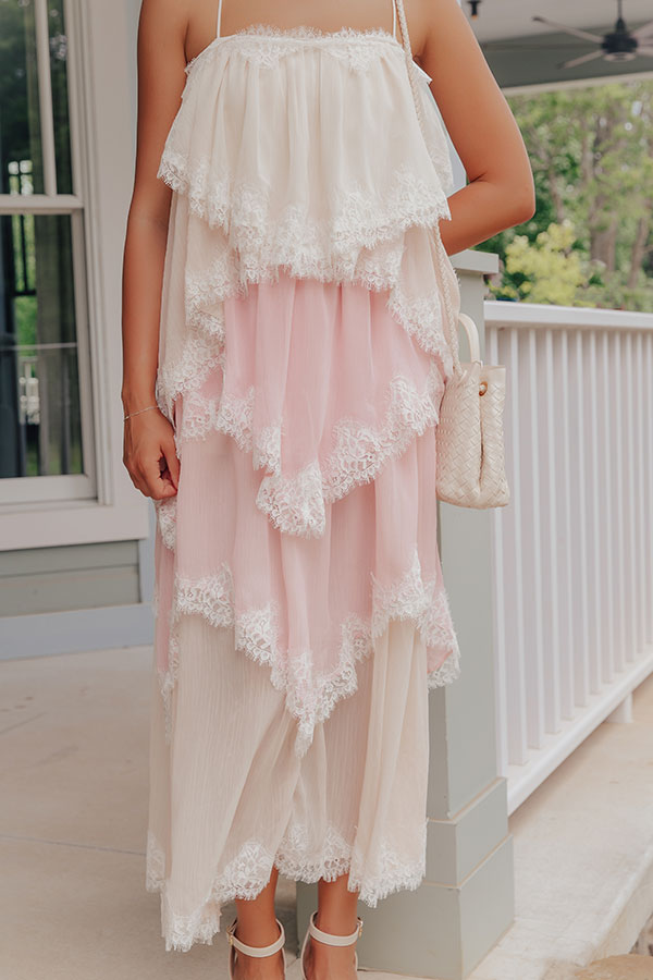 Moonlit Romance Tiered Lace Trim Midi Dress