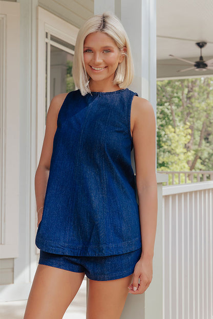 Denim Daydream A-Line Top in Dark Wash