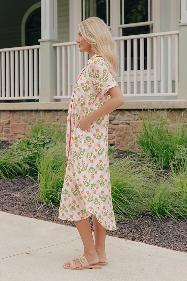 Marigold Fields Stripe Button Down Midi Dress