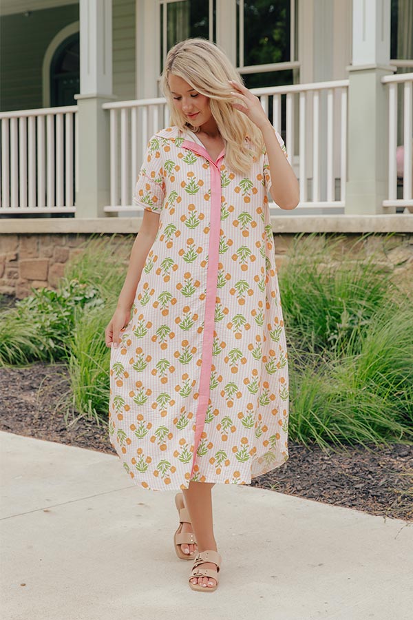 Marigold Fields Stripe Button Down Midi Dress