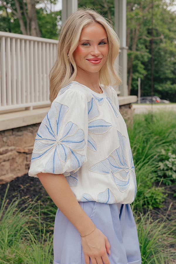 Mediterranean Mood Floral Embroidered Top in White