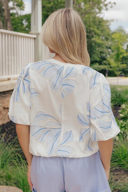 Mediterranean Mood Floral Embroidered Top in White
