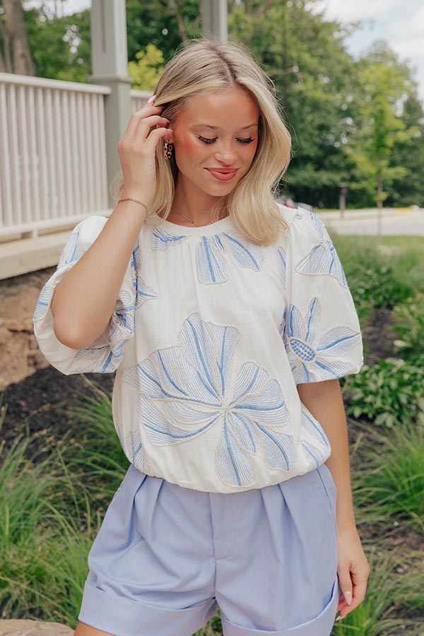 Mediterranean Mood Floral Embroidered Top in White