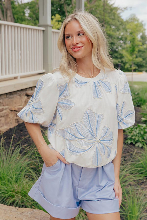 Mediterranean Mood Floral Embroidered Top in White